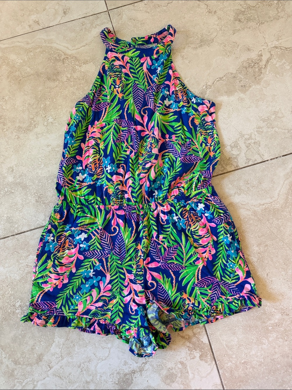 Lilly Pulitzer Colorful Tropical Halter Romper size 12-14
